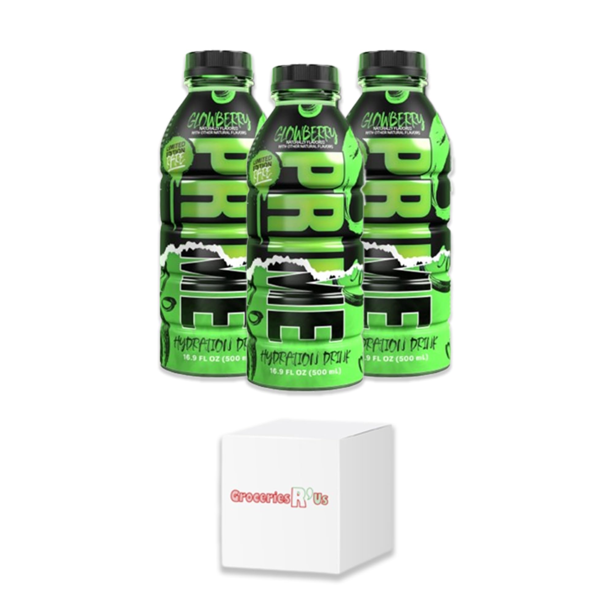 Prime Glowberry Drink Limited Edition US Rip Split Bottle Design By Logan Paul & KSI (500ml) Pack of 3 - US Import