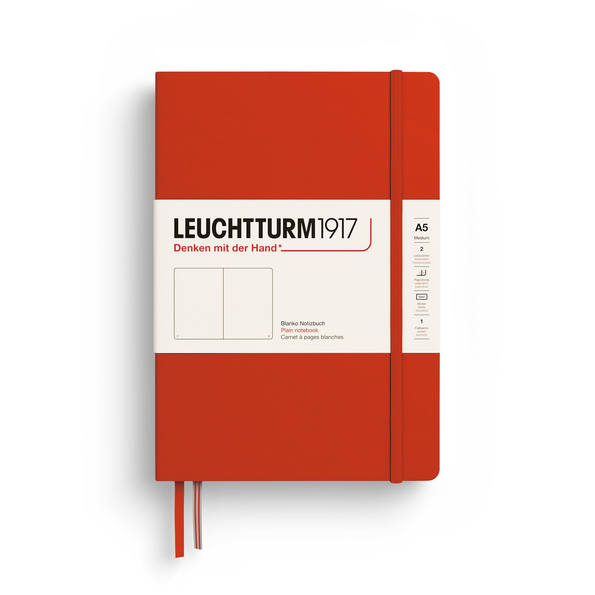 LEUCHTTURM1917 - Notebook Hardcover Medium A5-251 Numbered Pages for Writing and Journaling (Fox Red, Plain)