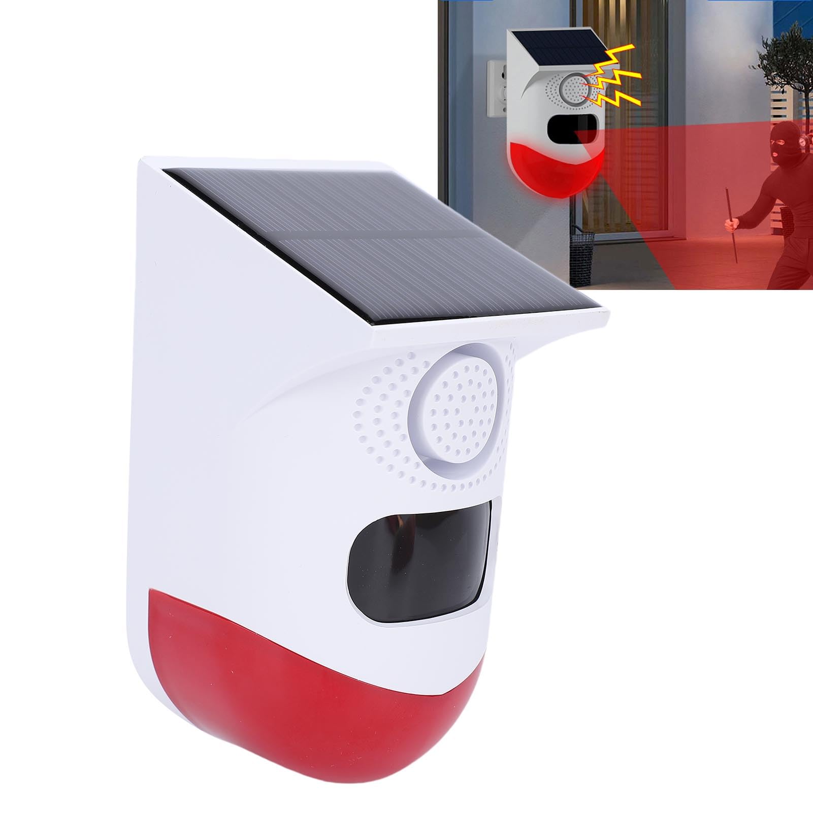 Zunate Alarma Estroboscópica Solar con Sensor de Movimiento, Sonido de 120 DB, Sirena de Seguridad Exterior Impermeable IP67 con Control de Teléfono Inteligente WiFi, Ideal para Granja, Jardín,