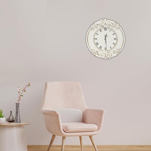 Miniatura 4 de Eapmic European Style Resin Wall Clock, Retro Silent Clock with Rose Relief, Decorative Mural Clock for Living Room, Bedroom, Office, Farmhouse,