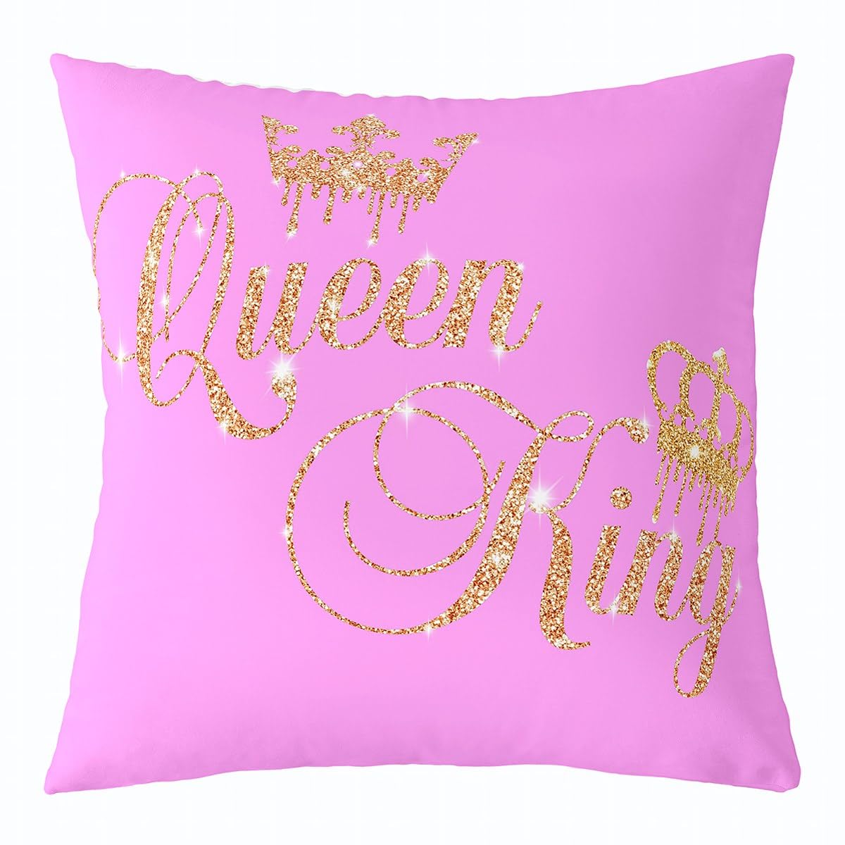 Homemissing Set di 4 federe per cuscini per lui e per lei, per casa, divano, letto, per adolescenti, donne, uomini, rosa, giallo, oro (senza brillantini), 50 x 50 cm, motivo: corona