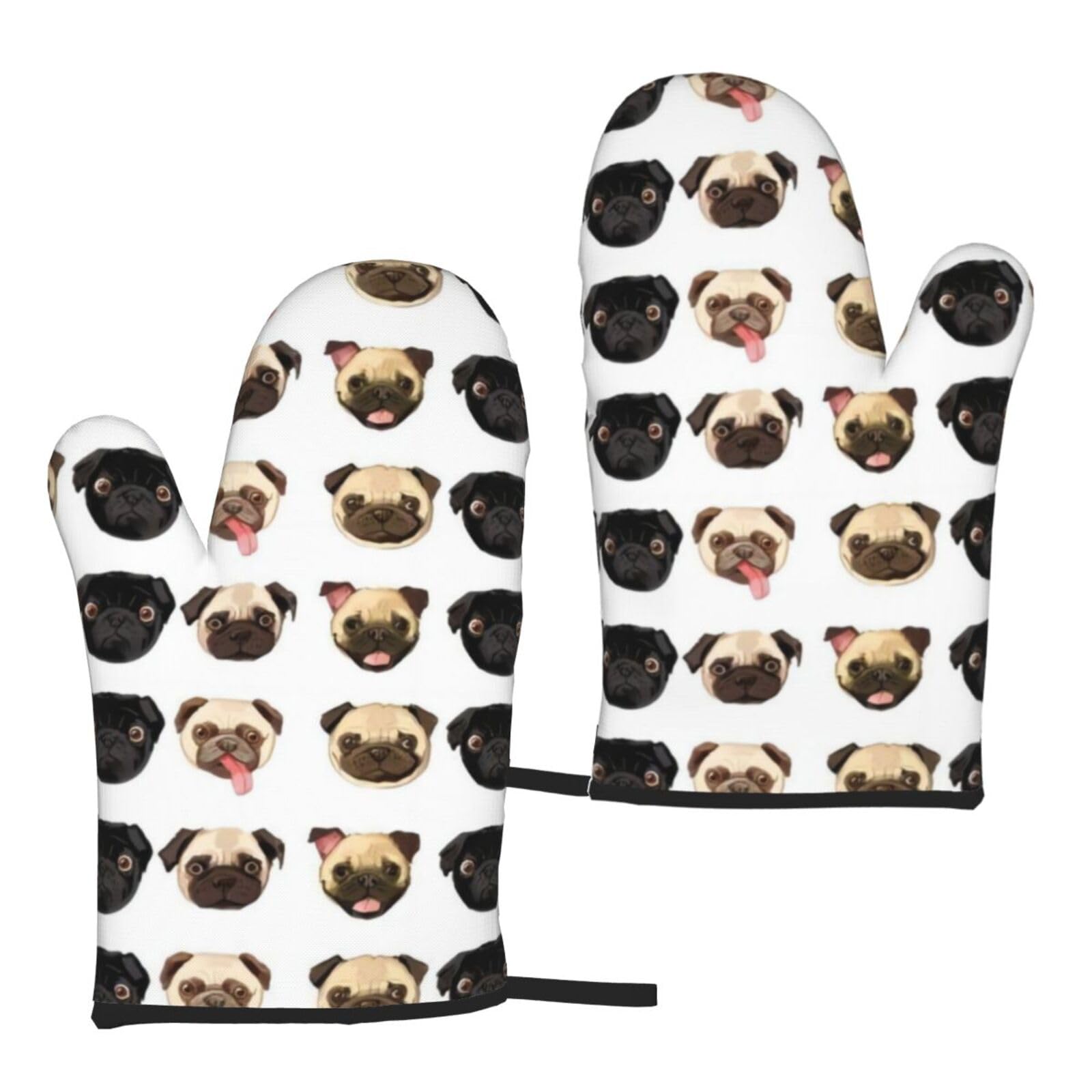 Qgwdyyjq Black Yellow Pug Printed Microwave Gloves Kitchen Cooking Mitts Oven Mitts