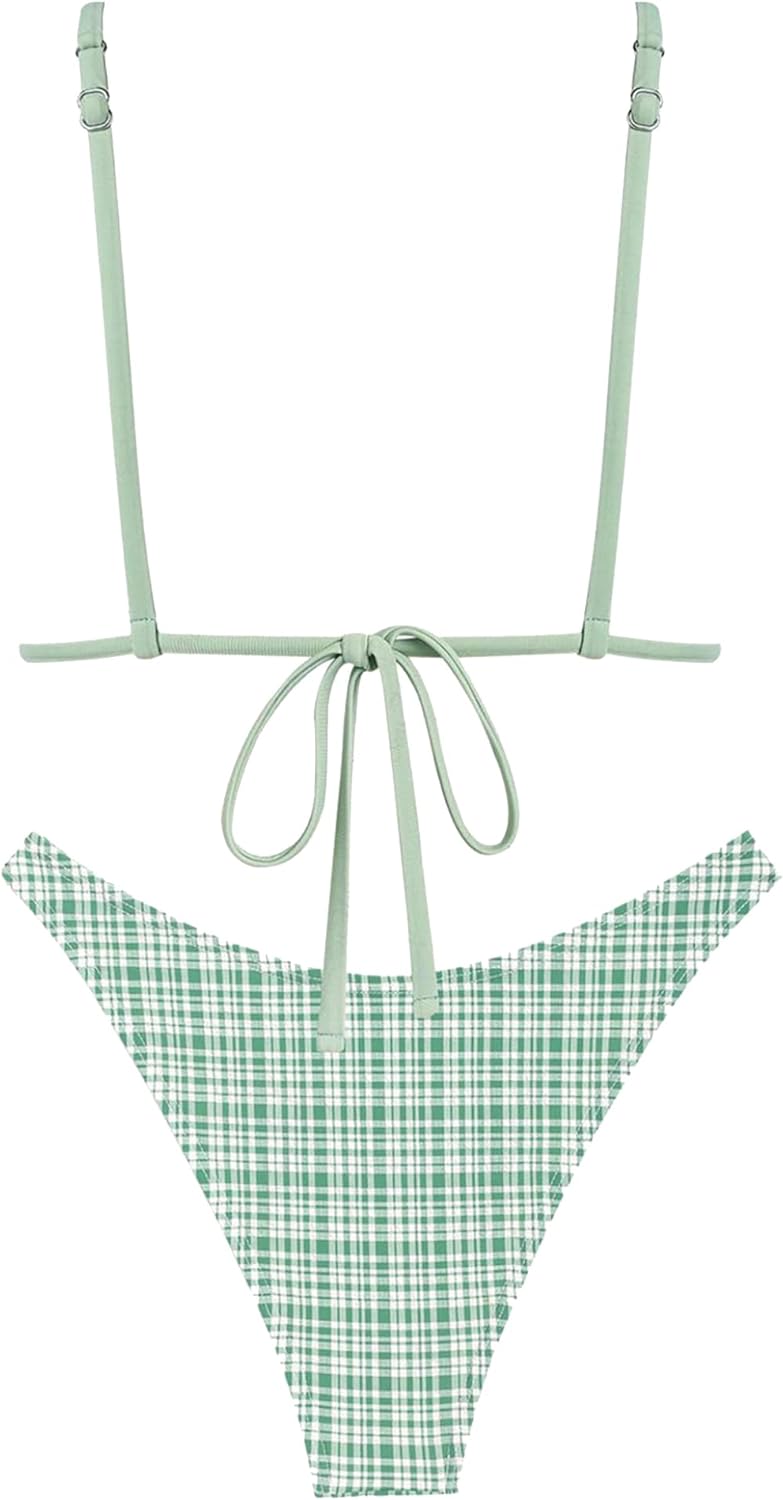 seamoly Women's Bikini Sets Tie Back Bowknot Two Piece Swimsuits Triangle Thong Bathing Suit Gingham Floral Cherry Printing - Image 4