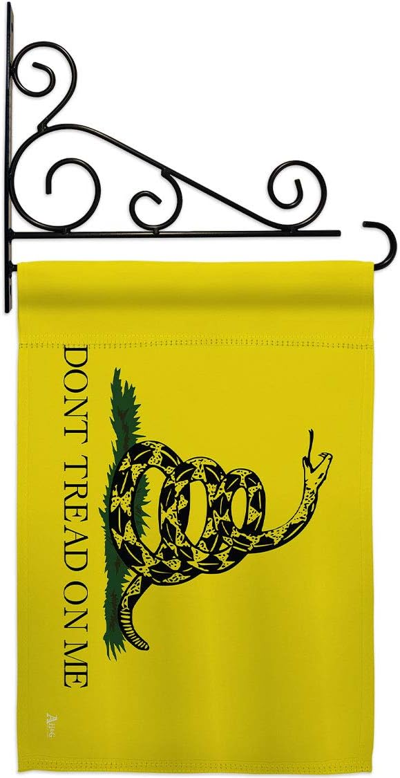 Gadsden Garden Flag Set Wall Holder Americana US Historic July Memorial Veteran Independence United State American Small Decorative Gift Yard House Banner Double-Sided Made In USA 13 X 18.5