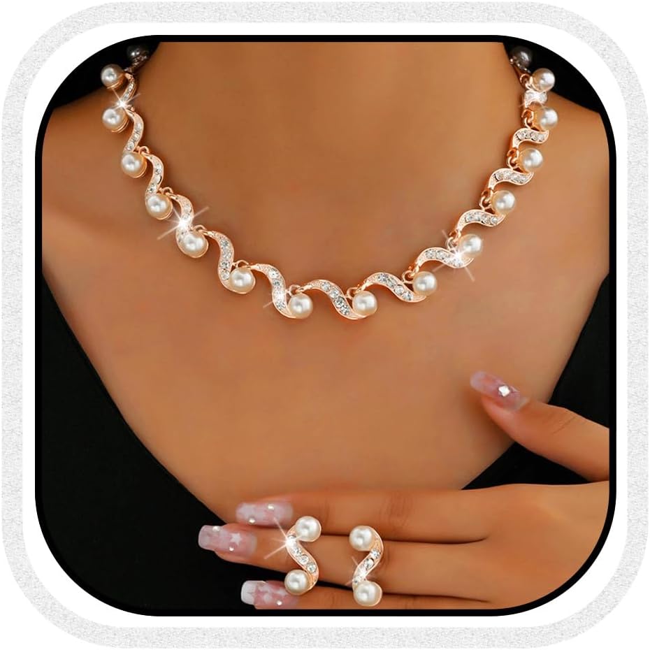 Unicra Gold Pearl Bridal Wedding Jewelry Set Rhinestone Necklace Earrings Sets Formal Prom Costume Jewelry Sets for Women and Brides Unicra Gold Pearl Bridal Wedding Jewelry Set Rhinestone Necklace Earrings Sets Formal Prom Costume Jewelry Sets for Women and Brides