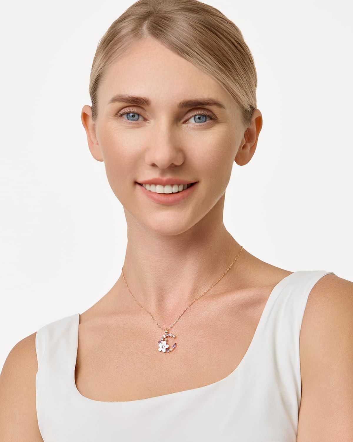 Crescent Moon Butterfly Star Flower Necklaces for Women,Silver Rose gold Pendant, Birthday or Mother's Day Fine Jewelry Anniversary Christmas Gift for Women Wife Mom Girlfriend Lady - Image 2