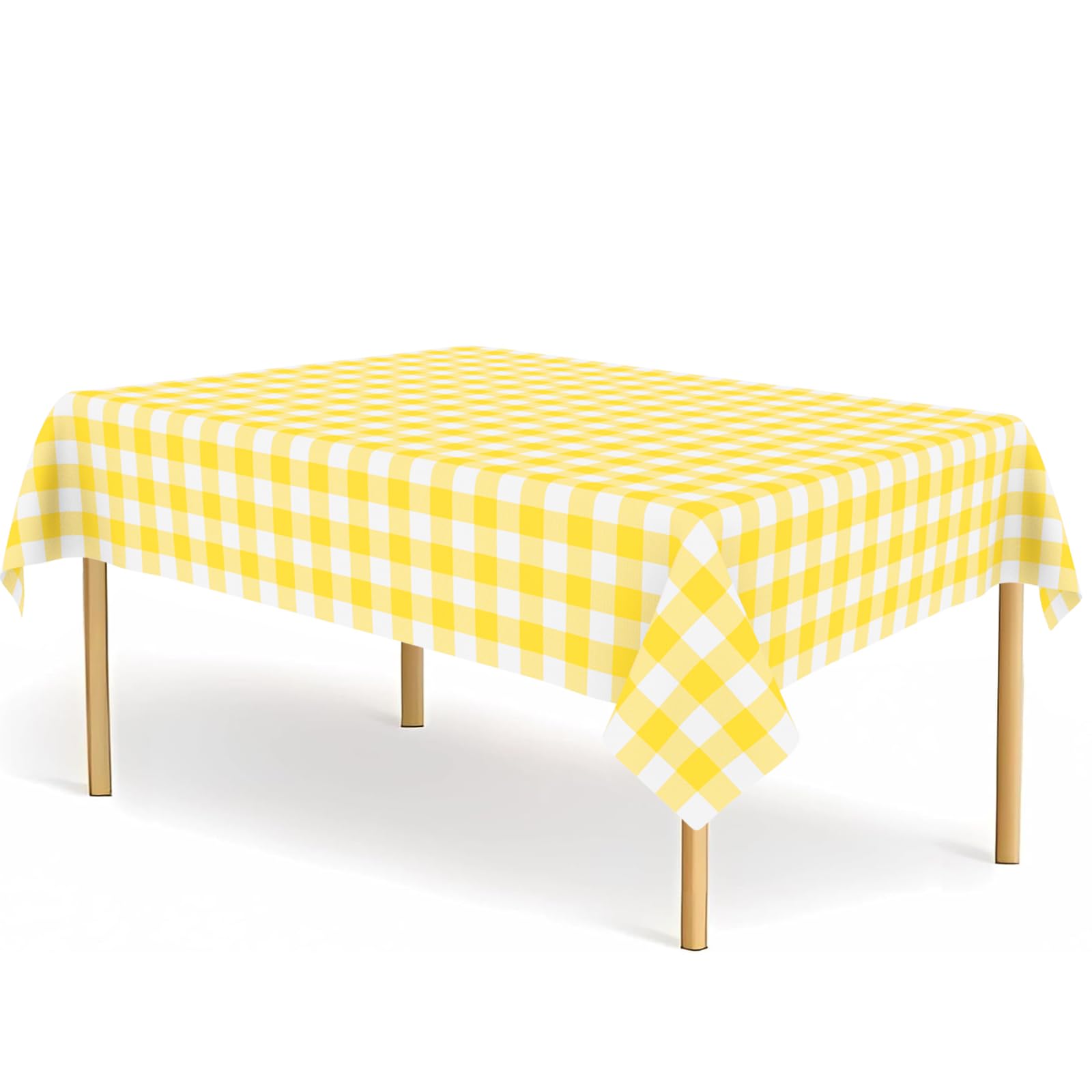 Photo 1 of 2 Pack Yellow and White Checkered Tablecloth Yellow Gingham Plastic Table Cloths for Parties Disposable 54x108 in Waterproof Rectangle Table Covers for Party Baby Shower Birthday Christmas Picnic