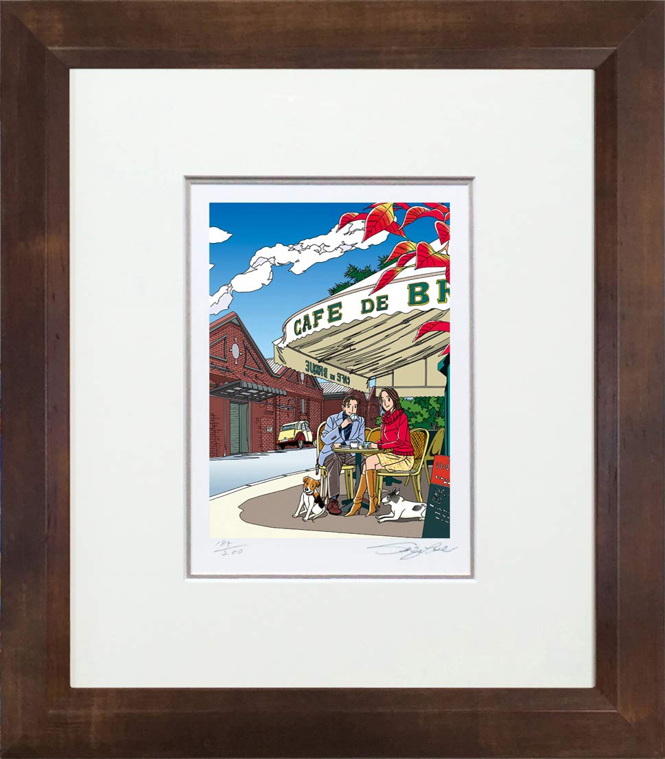 水彩画　ジクレー版画「稲穂と電車」（小郡市） Amazon.co.jp: わたせせいぞう 版画(ジクレー） ｢レンガ色の街