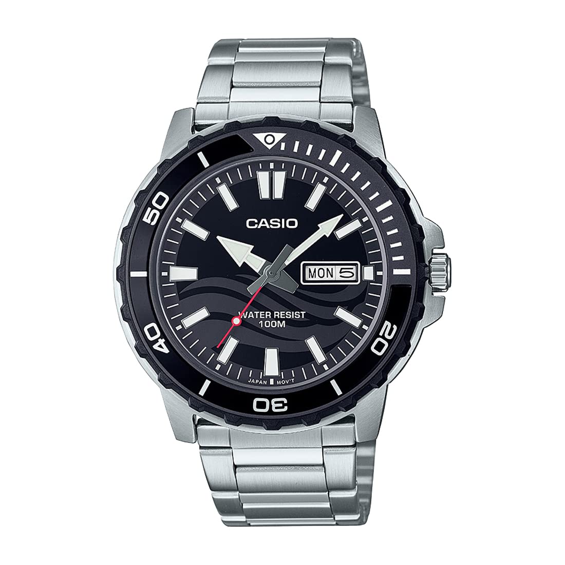 Casio Men Stainless Steel Analog Black Dial Watch-Mtd-125D-1A1Vdf, Band Color-Silver