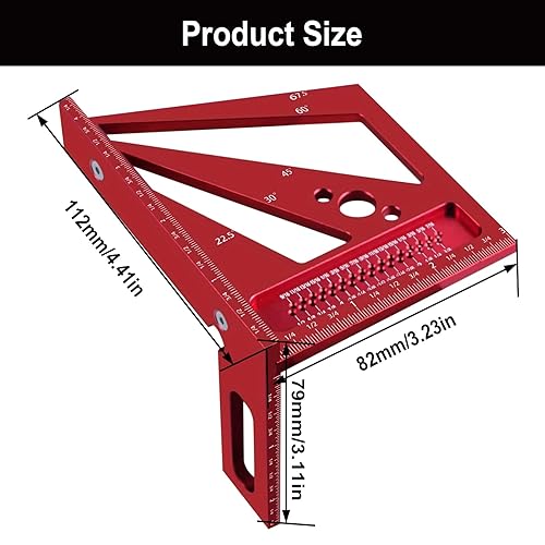 Miniatura 2 de Regla de medición de ángulo múltiple 3D, transportador cuadrado de 22.5 a 90 grados, regla de triángulo de inglete, herramienta de medición para