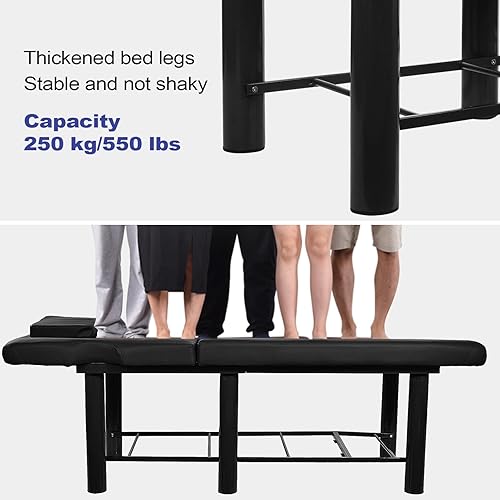 Miniatura 8 de Cama de masaje, mesa de masaje estacionaria de 72.8 pulgadas con respaldo ajustable, marco de metal de capacidad de 440 libras, cama de piel