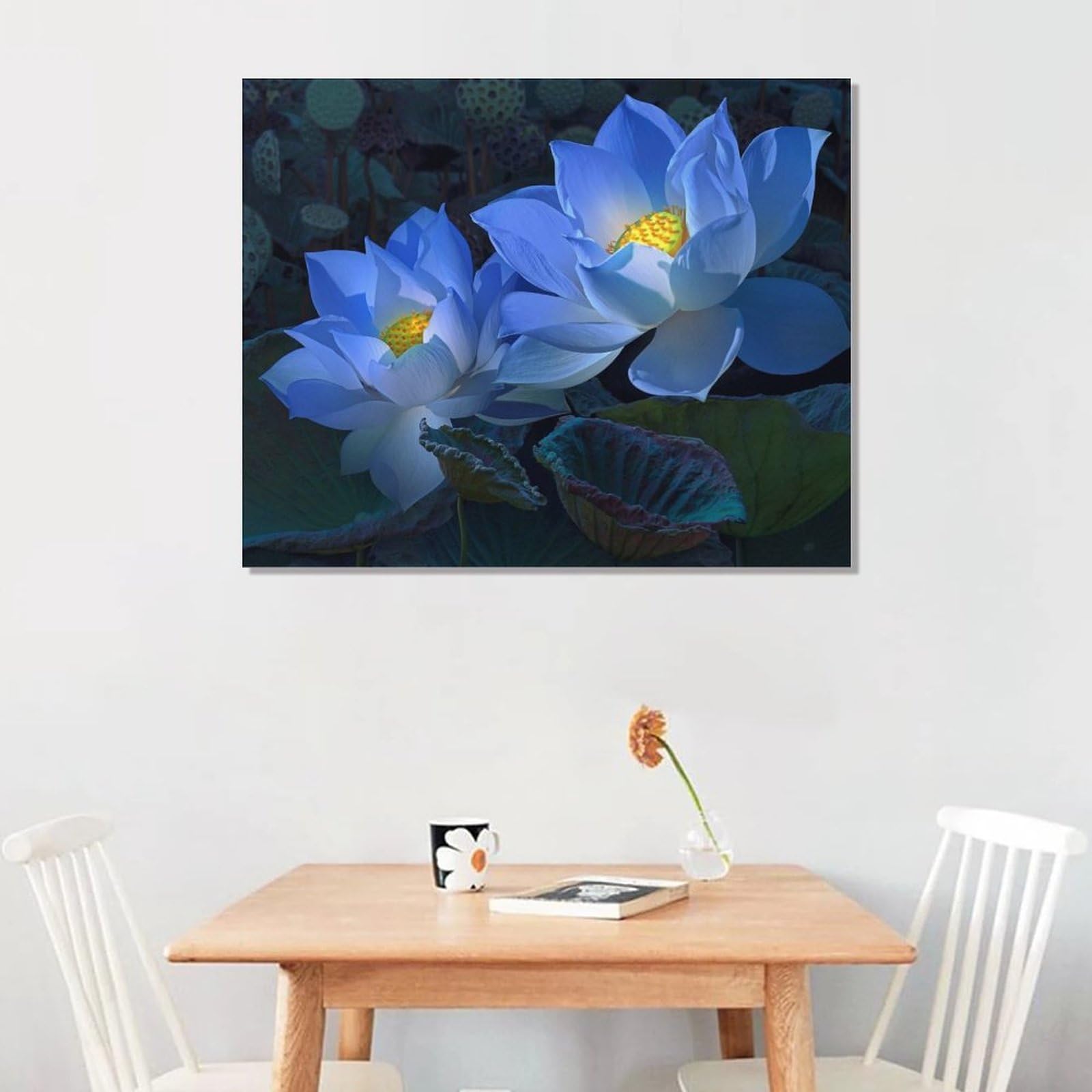Amazon.co.jp: 絵画 二つの青い蓮の花インテリア 絵画 リアルな植物の