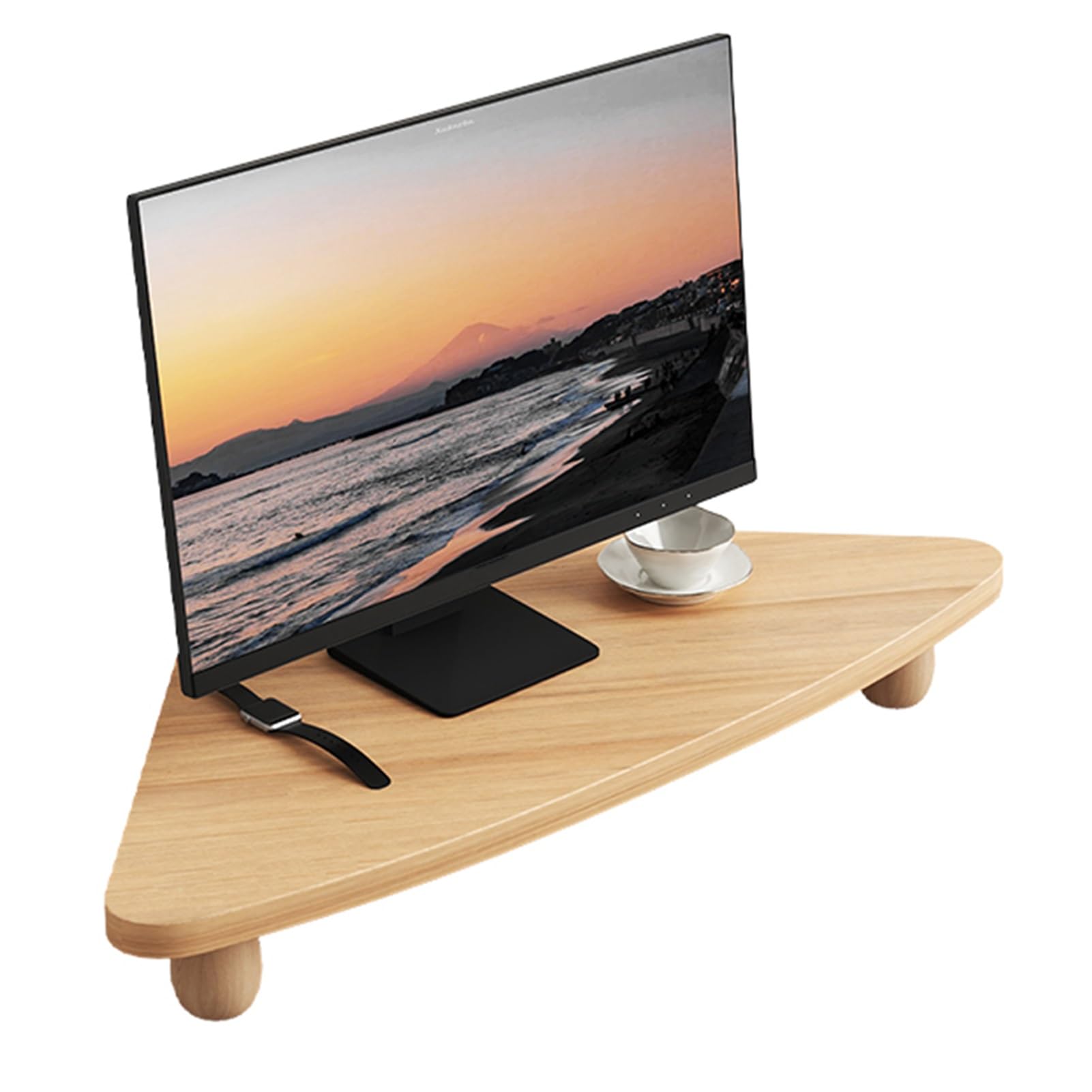 bnjlSDATwr monitor riser， Corner Monitor Stand Triangle Solid Wood, Computer Screen Storage Risers for Saving Space, Tabletop Organization Ergonomic Laptop Holder,White(Natural)