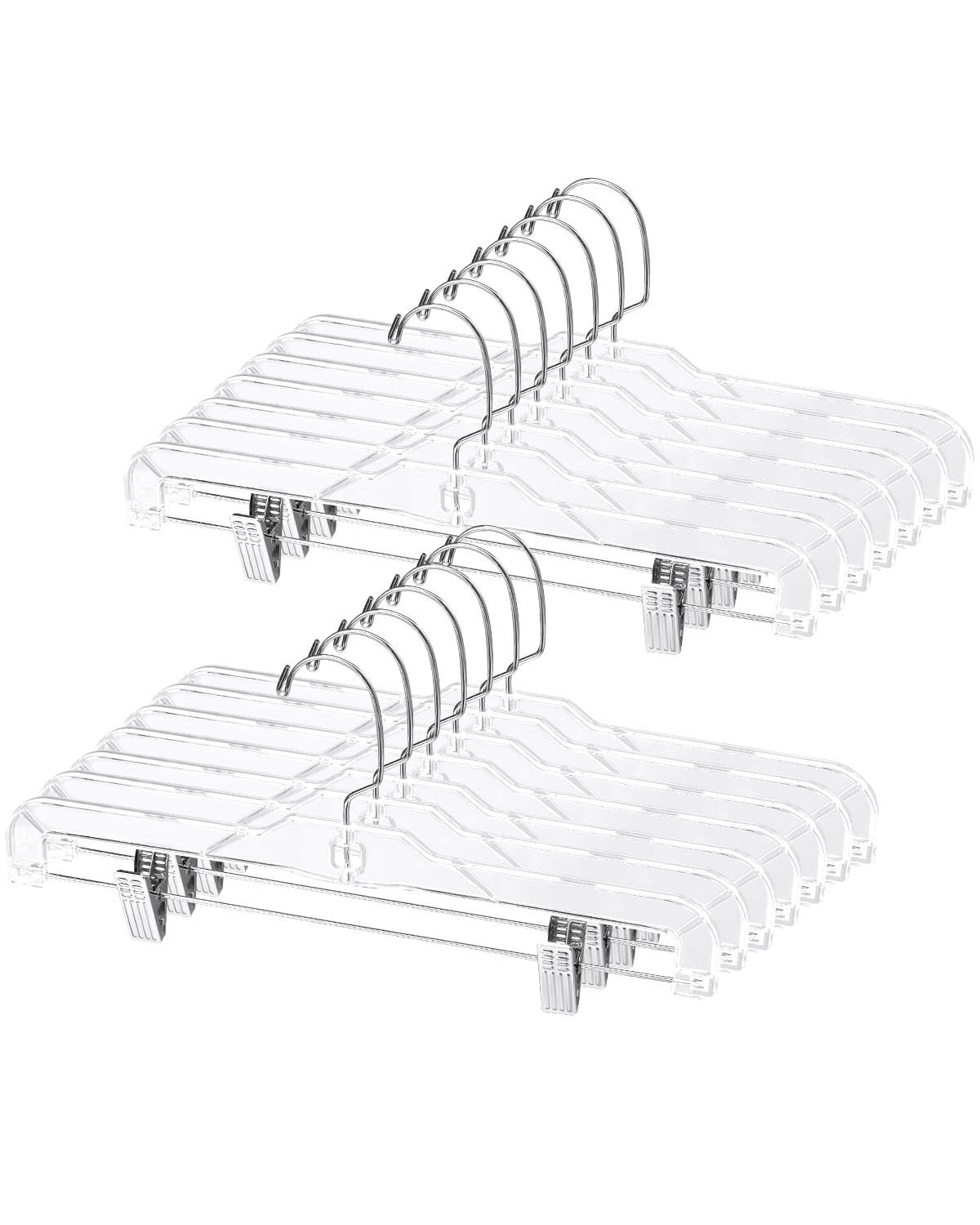 AMKUFO Pants-Hangers-with-Clips-30-Pack, 14 Inch Clear-Plastic-Skirts-Hangers-with-Adjustable-Clips for Shorts Jeans Trousers, Clothes-Hangers Non-Slip Clip-Hangers