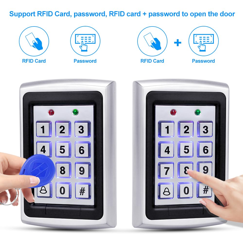 Controleur d'acces RFID en Métal Clavier Digicode, Système de Contrôle d'accès Extérieur, Couvercle étanche avec Porte-clés RFID 10pcs 125KHz