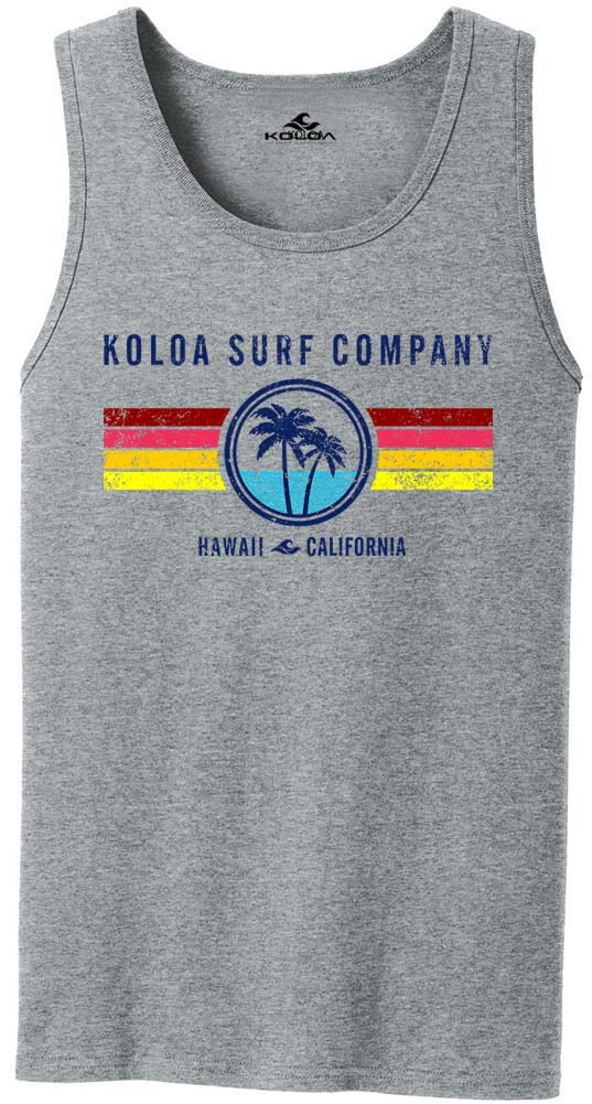 Koloa Surf Company Mens Seas and Stripes Logo Cotton Tank Tops-XL-AthleticHeather/c