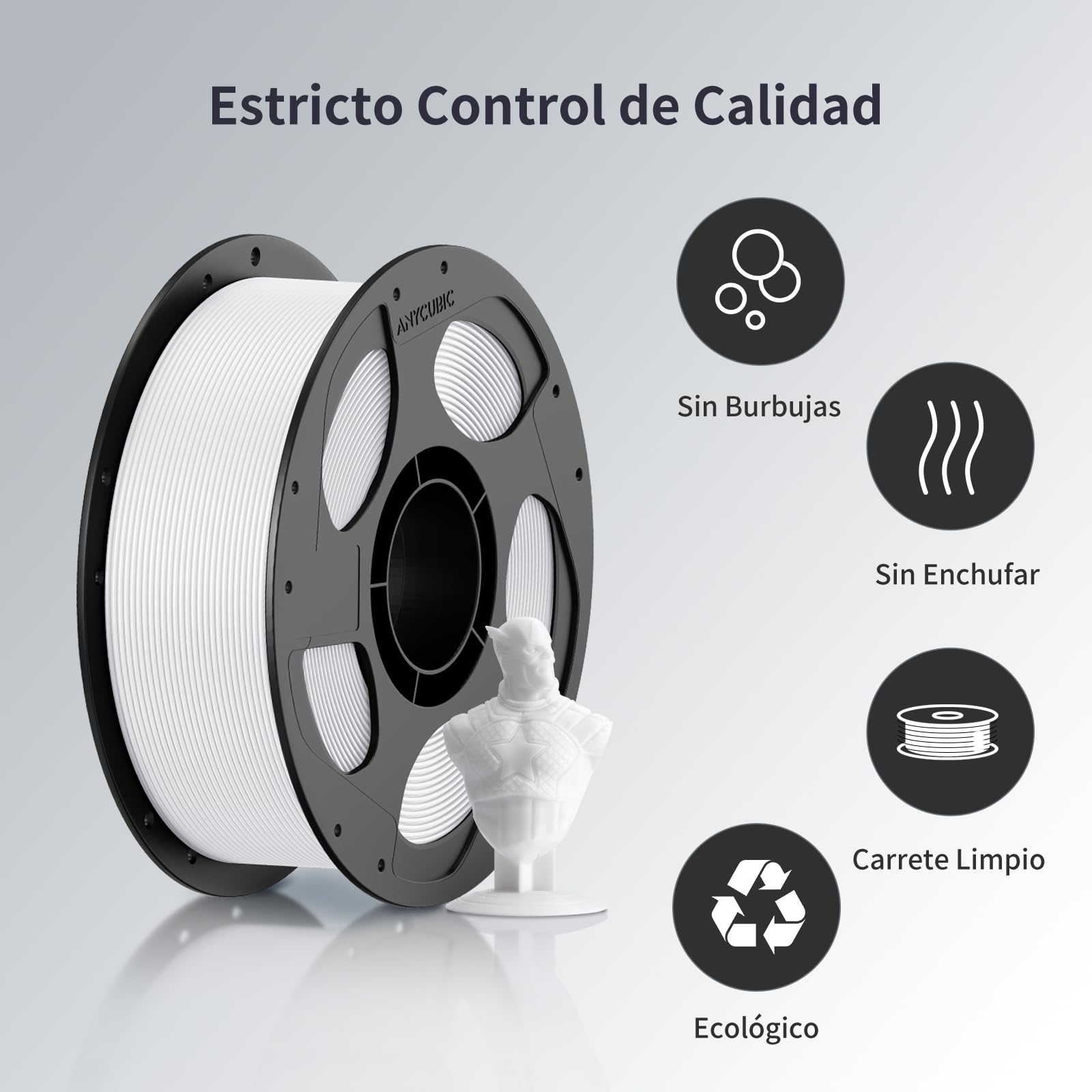 ANYCUBIC Refill PLA and Spool Kit 4 kg, filamento de 1,75 mm, materiales de impresión 3D con alta fluidez, Neatly Wound, Identificación inteligente, negro, blanco, rojo, naranja