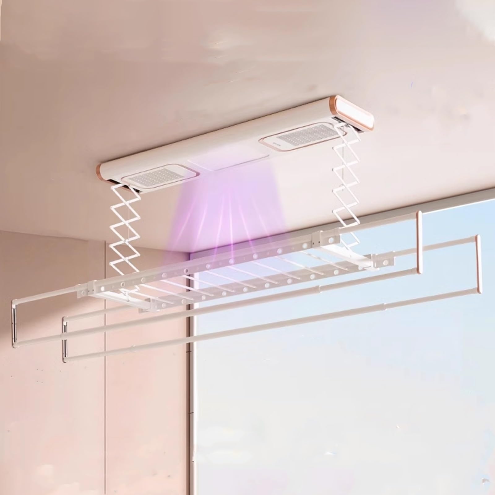 Tendedero Plegable de Metal con Capacidad de Carga de 35 kg, tendedero eléctrico para Toallas de 130 cm, tendedero pequeño para balcón montado en el Techo, Adecuado para el