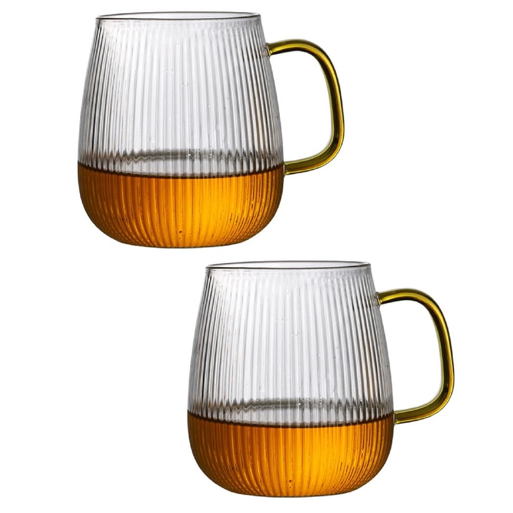 Bafnsiji 2pcs 400ml Glass Coffee Mugs, Clear Drinking Cup, Tea Coffee Cups with Handle