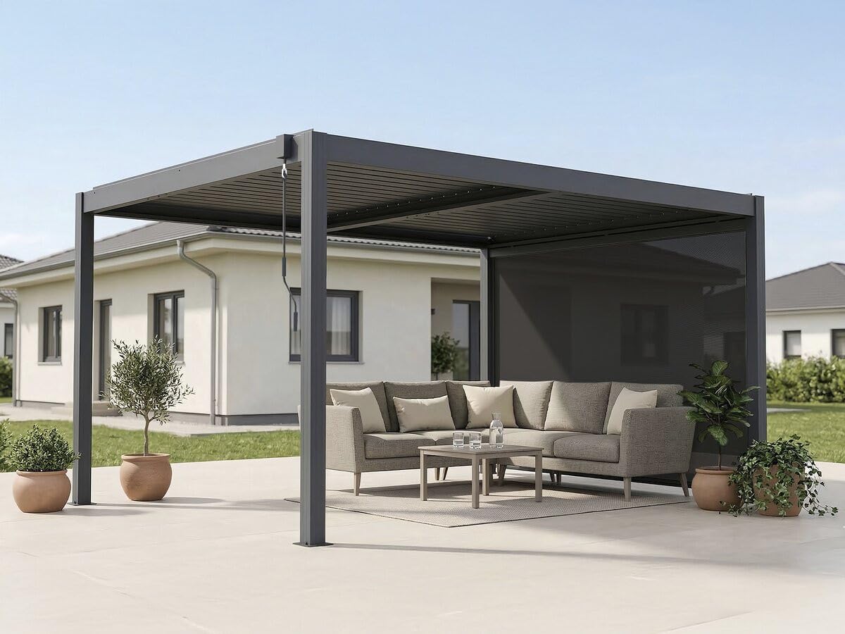 Pergola bioclimatique avec LED et Store en Aluminium Windsor Premium - 3 x 4 m - Gris