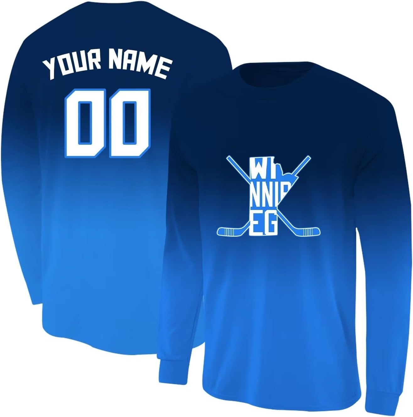 TbovuinCustom Hockey T-Shirts for Men Women Youth Long Sleeve Ice Hockey City Gradient Tee Shirt Personalized Name Number