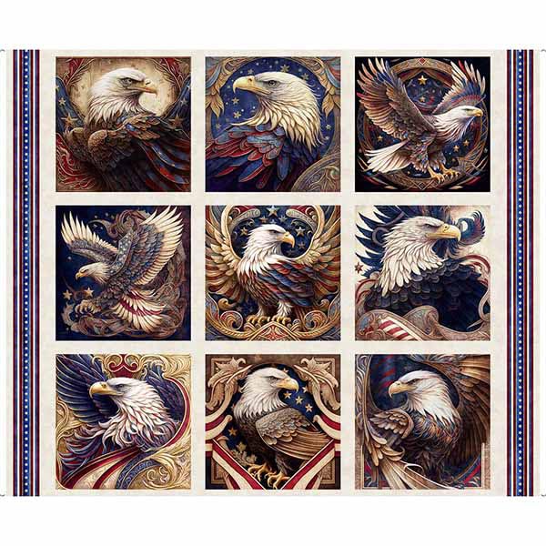 9 Blocks American Spirit Patriotic Eagle Cotton Fabric Tan 30125