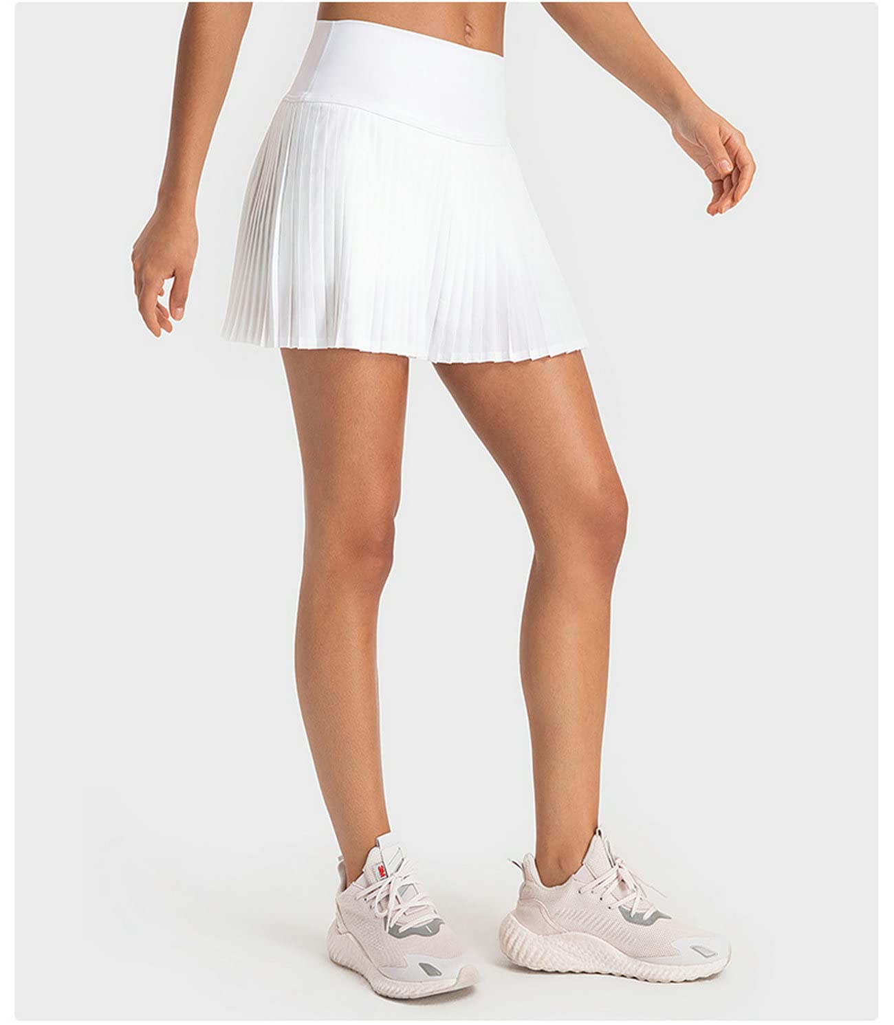 Raroauf White Pleated Tennis Skirts for Womens High Waisted Lightweight Athletic Golf Skort with Shorts Pockets(US 6)