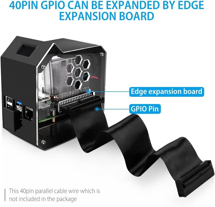 Image of RIDEN Mini Tower NAS Kit for Raspberry Pi, Pi ICE Tower Cooler with PWM RGB Fan, M.2 SATA SSD Expansion Board, GPIO 1 to 2 Expansion Board for Raspberry Pi 4 Model B