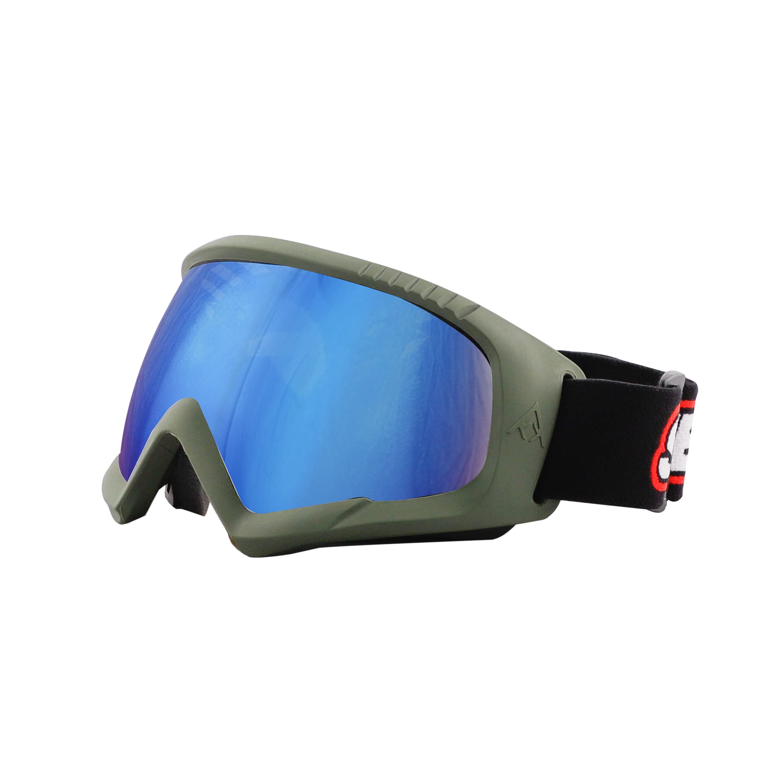 7Wings Motocross ATV/Dirt Bike Goggles, Unisex Eye Protection for Riding (Pack of 1, Olive with Blue)