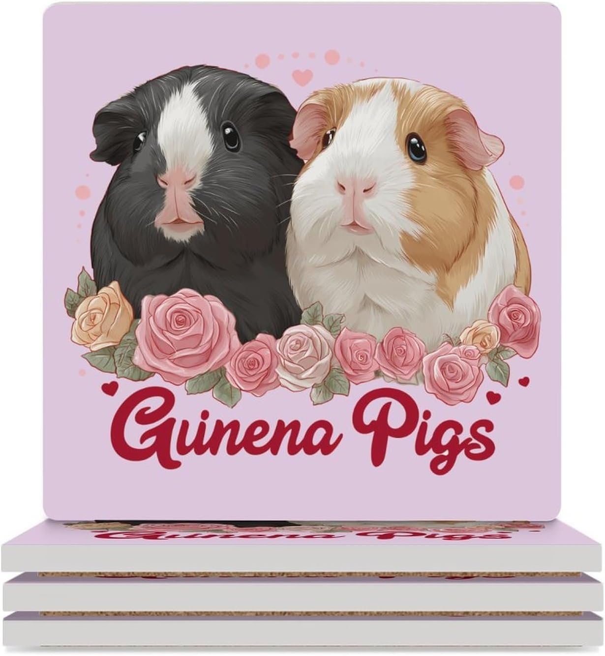 Guinea Pigs Coaster for Drinks Square Ceramic Table Coasters Stone Mat Crafts 4PCS Home Kitchen Decor