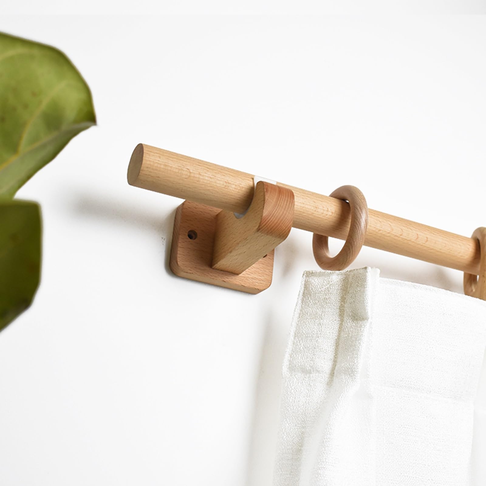 Tringle à rideau simple en bois massif, tringle à rideau de porte, tringle en bois, support perforé latéral(250cm)
