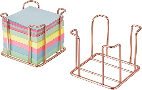 MyGift Moderno soporte de cubo de notas adhesivas de alambre de cobre chapado en cobre, para escritorio, almohadillas de notas autoadhesivas de