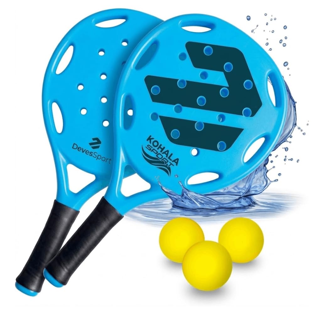 DEVESSPORT Set de 2 Palas de Padel Playa, Raquetas de Playa 3 Pelotas y Bolsa de Transporte Alta Resistencia
