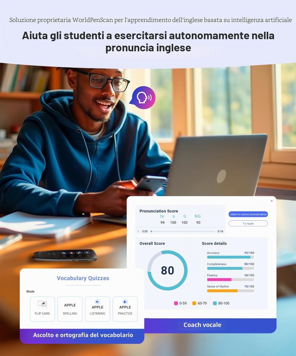 PenPower WorldPenScan Go - Evidenziatore digitale, penna di lettura e traduttore portatile multilingue. Speech/Scan-to-Text, Speech/Scan to translate All in one