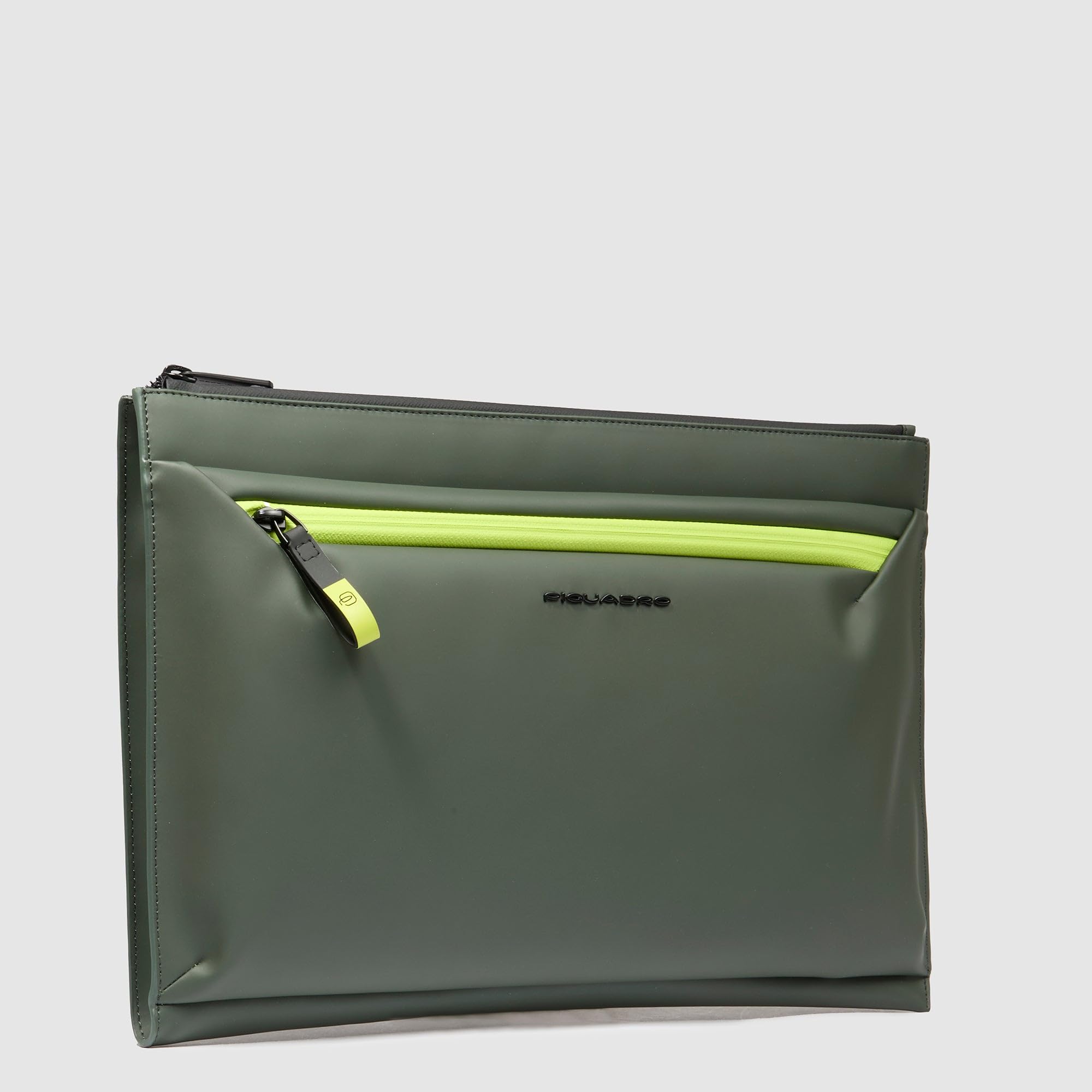 PIQUADRO - Bolso de Mano Impermeable Engomado - Hombre - Verde | Para Tablet 13", Resistente al agua, Protectora, Alojamiento dispositivo, Viajes de trabajo, Uso diario, Oficina y business