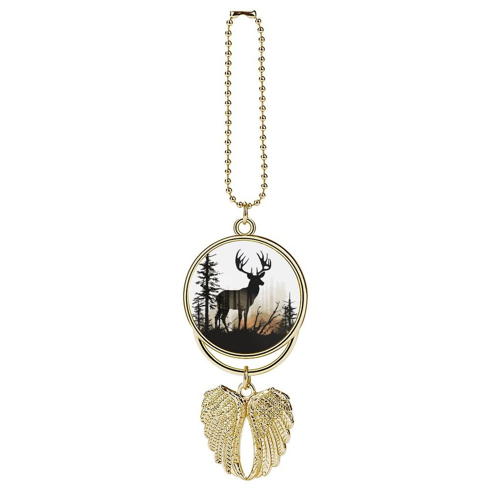 Deer Silhouette Car Charm, Alloy Rear View Mirror Pendant, Bling Funny Car Hanging Ornament Gift for Women Men, Car Pendant Lucky Auto Interior Decoration Accessories Golden-Style