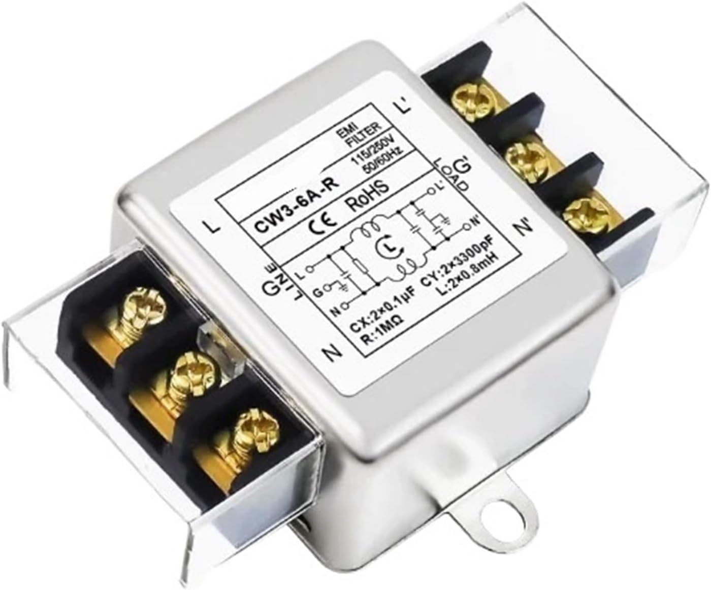 CW3-6A-R Anti-Interference Power Filter AC220V EMI Circuit Audio Purifier Dual Terminal Desktop