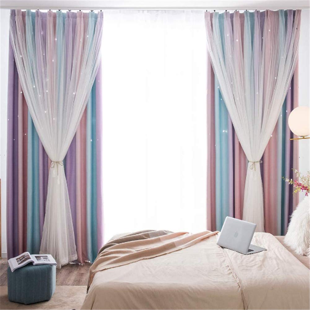 Tende Oscuranti Per Camera Da Letto Con Stelle E Arcobaleno – 2 Pannelli, Doppio Strato, Con Occhielli, Rosa/Grigio, 140x160 Cm
