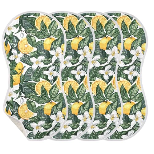 xigua Lemon Tree Leaves Baby Burp Cloths for Newborn Boys and Girls 4 Pack, Soft & Absorbent Cotton Baby Burp Cloth, Baby Washcloths, Newborn Towel, Burp Rags3