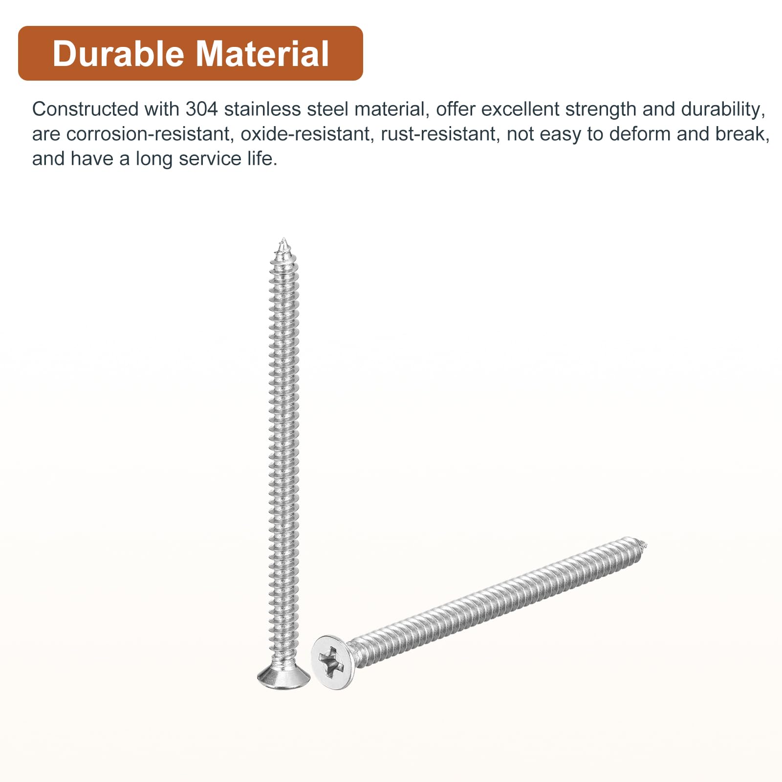 DTGN 20Pcs M5x80mm Flat Head Wood Screws, 304 Stainless Steel Phillips Self Tapping Screws - Good for Woodworking Furniture - Silver - Image 3