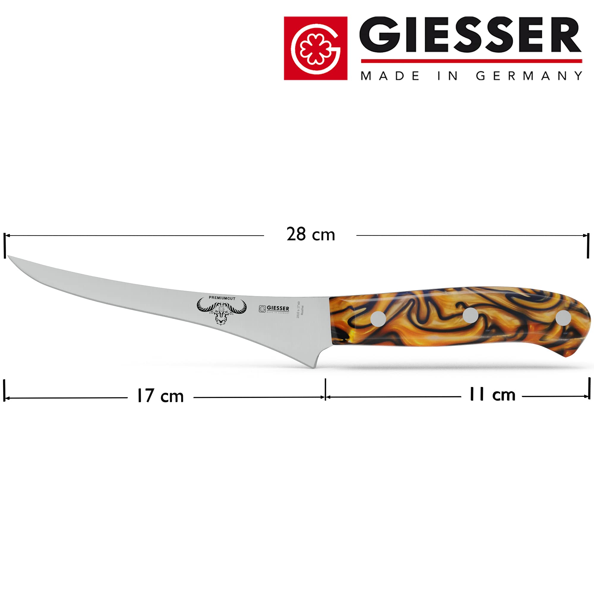 Giesser seit 1776 - Made in Germany - Filetiermesser 17 cm Spicy Orange, PremiumCut Filet No 1, Filiermesser, Acryl, exotisch, rostfrei, deutsches Grillmesser scharf