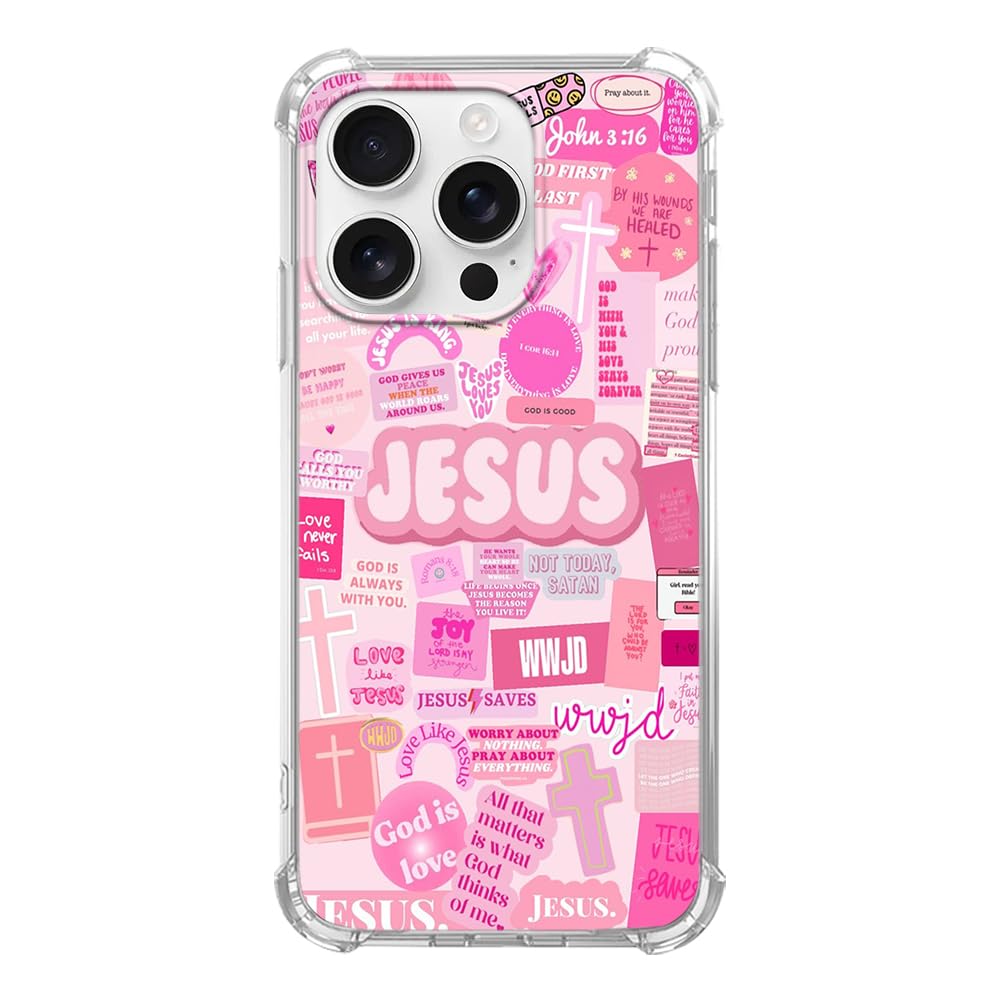 Vusbvelnot Pink Christian Aesthetic Case Compatible with iPhone 16 Pro, Jesus Affirmation Verses Phone Case for iPhone 16 Pro, Cool TPU Bumper Phone