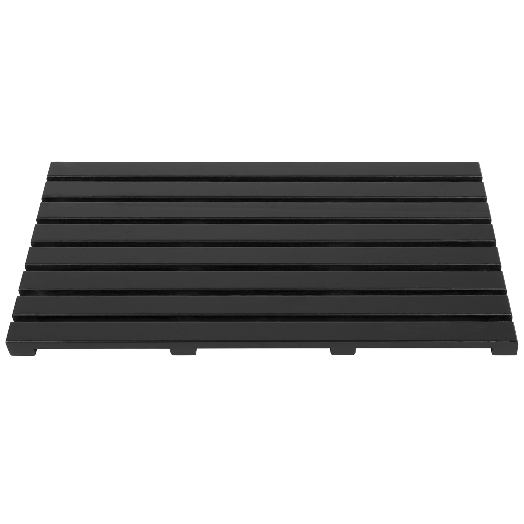 Vencier Black Bamboo Duckboard Bath Mat | Anti Slip Mat - New Slatted Design | Spa, Bath, Shower Bathroom Decor | (Black)