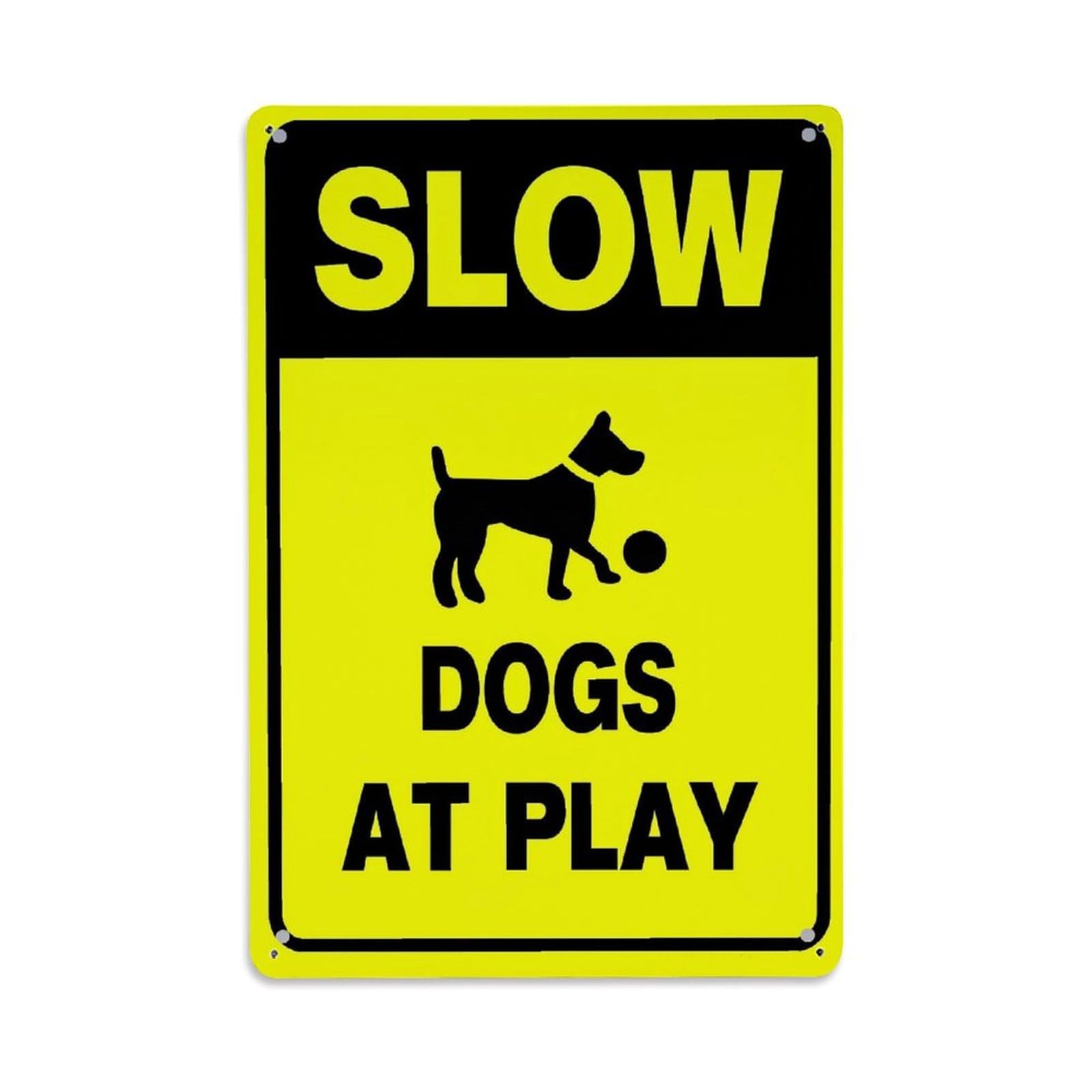 Jdfenggu Vintage Slow Dogs At Play Sign Retro Metal Tin Sign, Metal Poster For Bar, Home, Man Cave, Kitchen, Laundry Room Art Decor 8X12 Inch