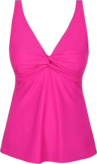 Womens Underwire Tankini Top Twist Front V Neck Push Up Swimsuit Top Flowy Bathing Suit Tops Only