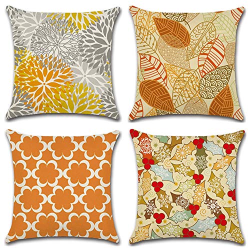 YUNNKEEY Pillow Covers 18x18 Set of 4, Modern Sofa Throw Pillow Cover, Decorative Home Outdoor Linen Fabric Geometric Pillow Case for Couch Bed Car 45x45cm, Yellow, Style37
