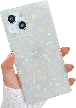 Cute Rectangle Compatible with iPhone 13 6.1-inch Case,Slim Colorful Sparkle Glitter Soft TPU Protective Durable Cases Cover Compatible with iPhone 13Pearl