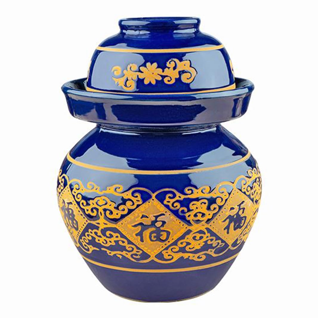 Duży ceramiczny słoik na marynaty z pokrywkami, niebieski tradycyjny porcelanowy słoik do marynowania, ceramiczny garnek fermentacyjny z uszczelką wodną pokrywką śluzy powietrznej, garnek z