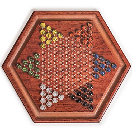 Juego de mesa chino de madera con canicas de vidrio 13.6 in miniatura 2