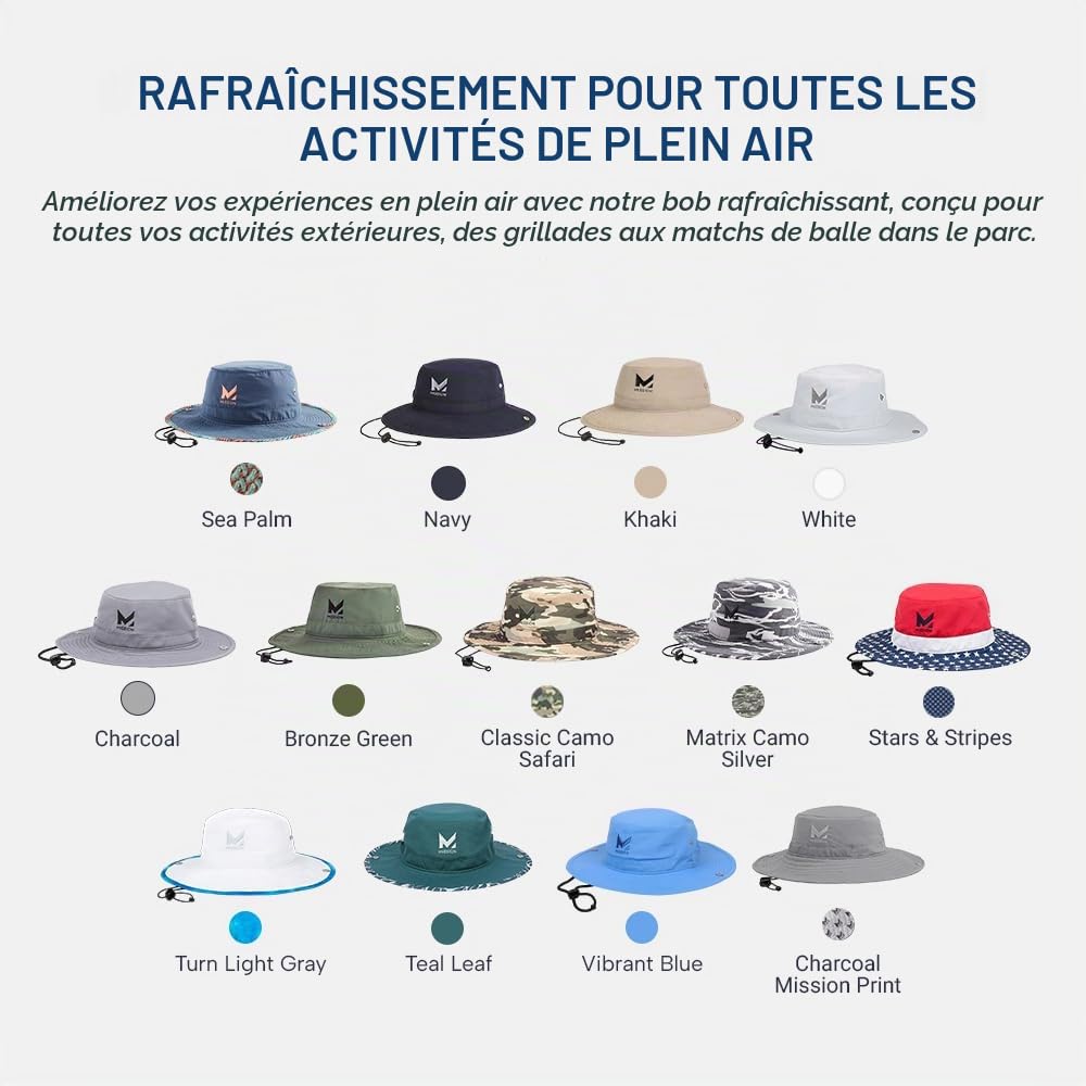 Mission Chapeau de pêcheur rafraîchissant Unisexe UPF 50 à Bord Large de 7,6 cm pour rafraîchir lorsqu'il est mouillé, UPF 50 (Kaki)